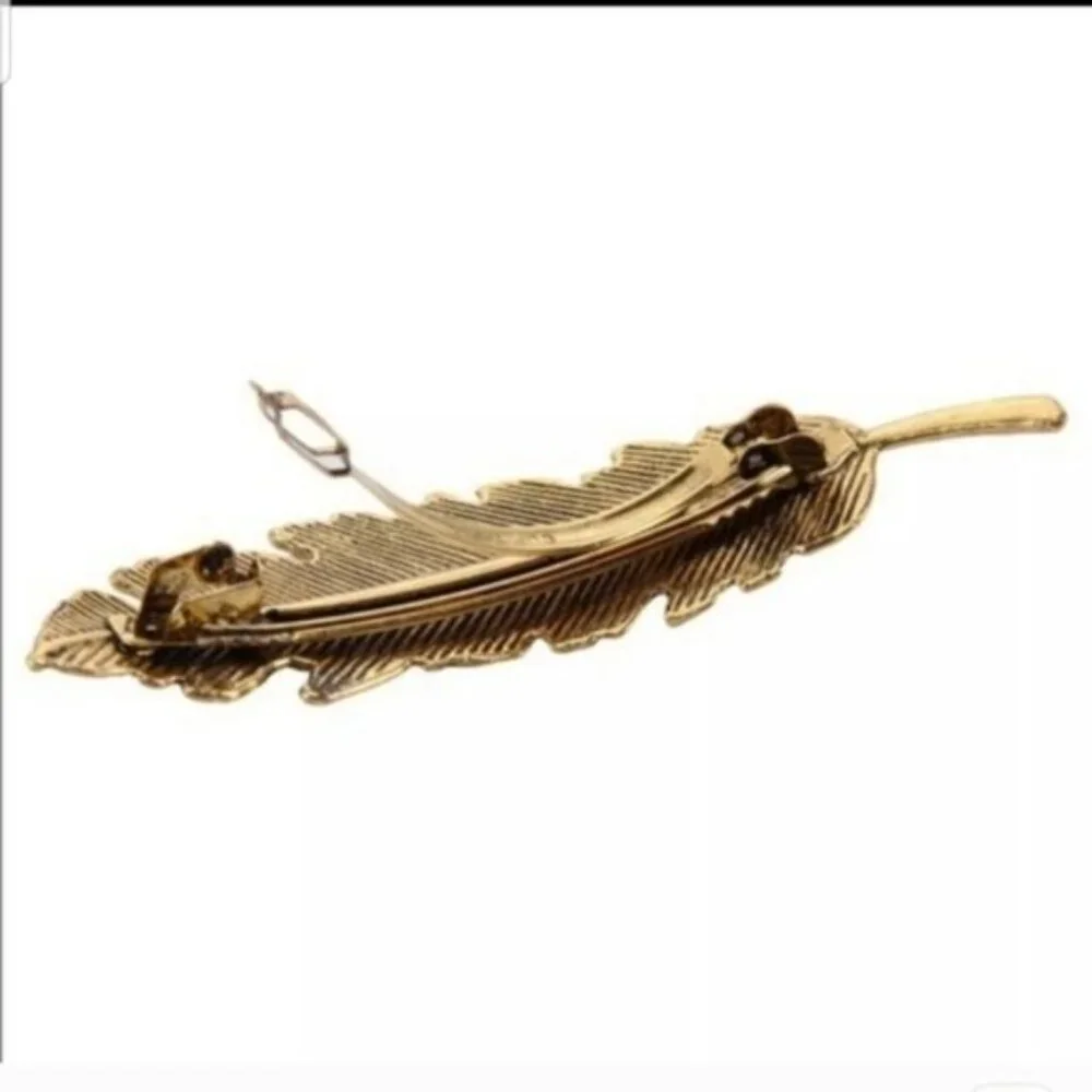 Brandy Melville Antique Gold Feather Hair Clip Pin